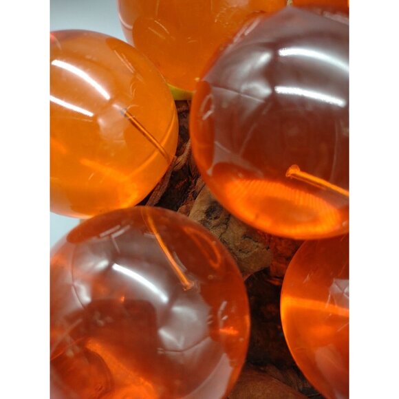 Vintage 11" Long MCM Large Orange Lucite Grape Cluster Burlwood Mid Century Mod - Picture 17 of 17